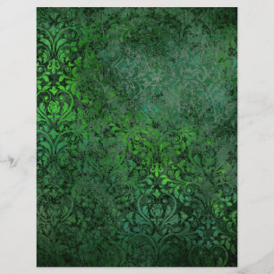 Lámina Papel de cuadernillo floral de Damasco verde oscur