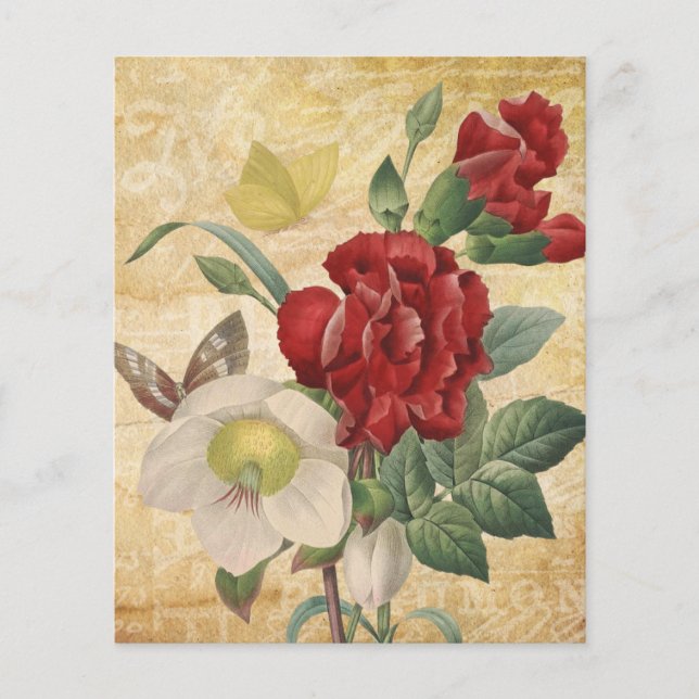 Lámina Papel de cuadernillo floral de los Hellebores rojo (Anverso)