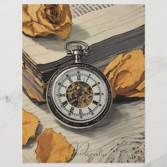 Lámina Papel de cuadernillo floral Rosa de Pocket Watch (Anverso)