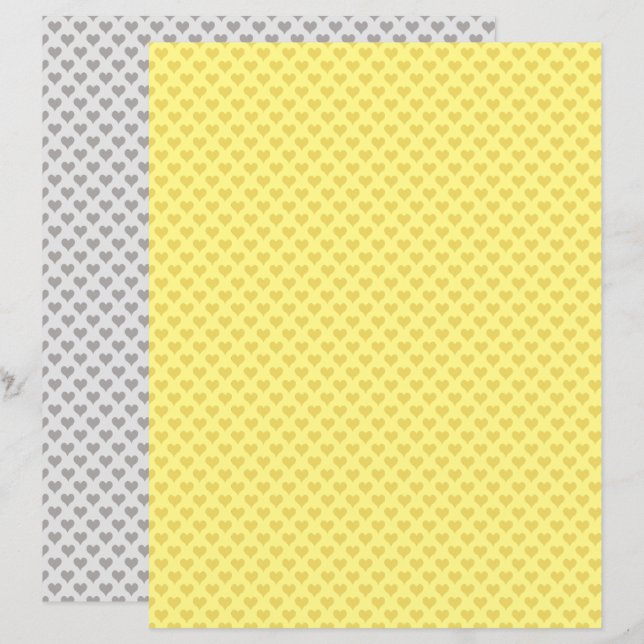 Lámina Papel de cuadernillo gris amarillo de corazones pe (Anverso / Reverso)