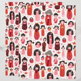 Lámina Papel de cuadernillo kokeshi japonés ilustrado