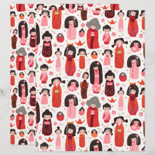Lámina Papel de cuadernillo kokeshi japonés ilustrado