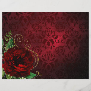 Lámina Papel de cuadernillo oscuro de rosa rojo y damasca