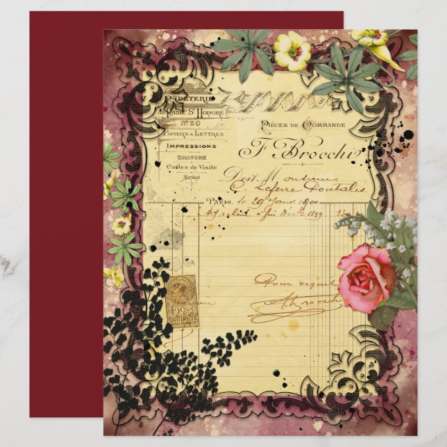 Lámina Papel de cuadernillo para la vintage burdeos (Anverso / Reverso)