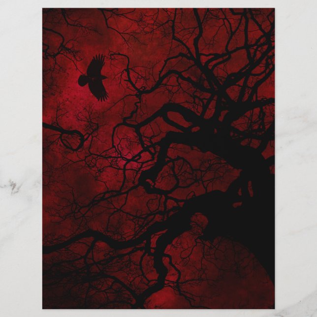 Lámina Papel de cuadernillo rojo en árbol de Halloween (Anverso)