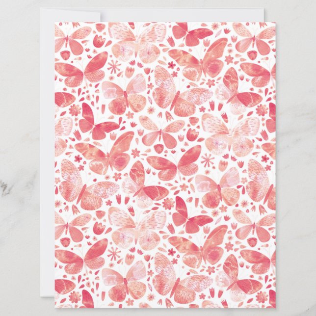 Lámina Papel de cuadernillo rosado con patrón de mariposa (Anverso)
