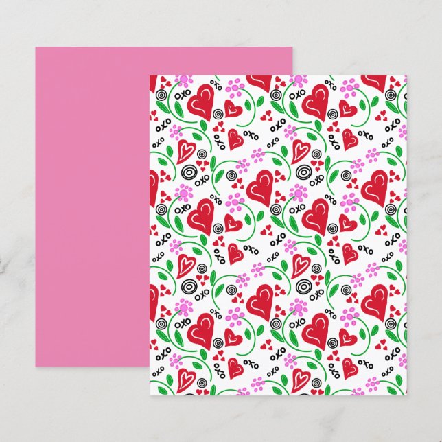 Lámina Papel de cuadernillo rosado de flores rojas de San (Anverso / Reverso)