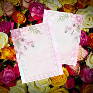 Lámina Papel de cuadernillo rosado floral bordeado