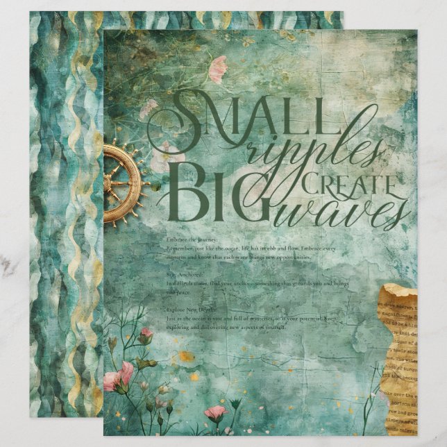 Lámina Papel de cuadernillo Verde azulado submarino del o (Anverso / Reverso)