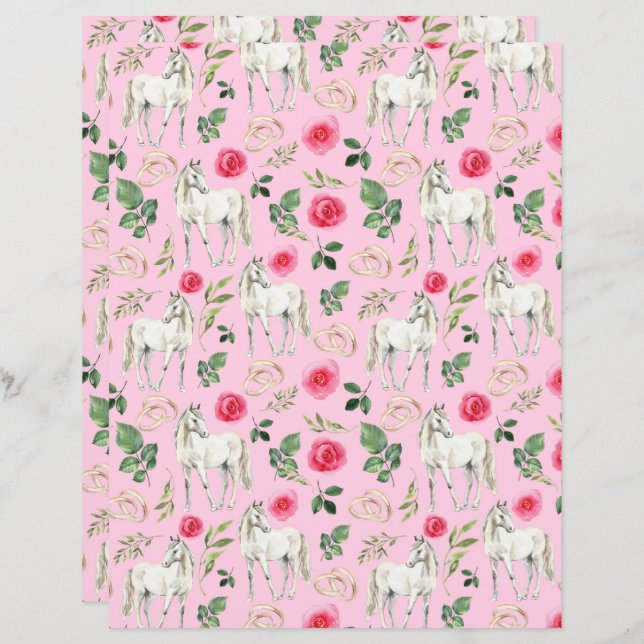 Lámina Papel de cuaderno de Boda de caballos en rosa (Anverso / Reverso)