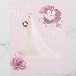 Lámina Papel de cuaderno de Boda de novia floral rosa