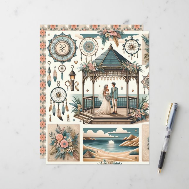 Lámina Papel de cuaderno de bodas de boho Beach (Anverso/Reverso In Situ)
