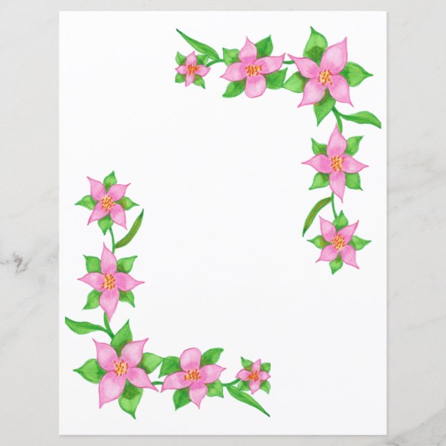 Lámina Papel de cuaderno de bonito con flores rosas (Anverso)