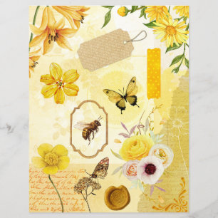 Lámina Papel de cuaderno de cartón amarillo con flores
