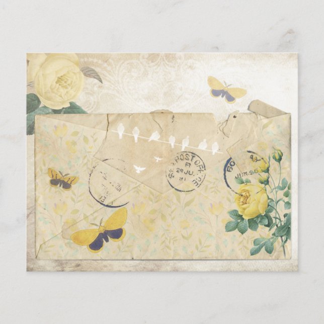 Lámina Papel de cuaderno de cartón rosa y mariposa amaril (Anverso)