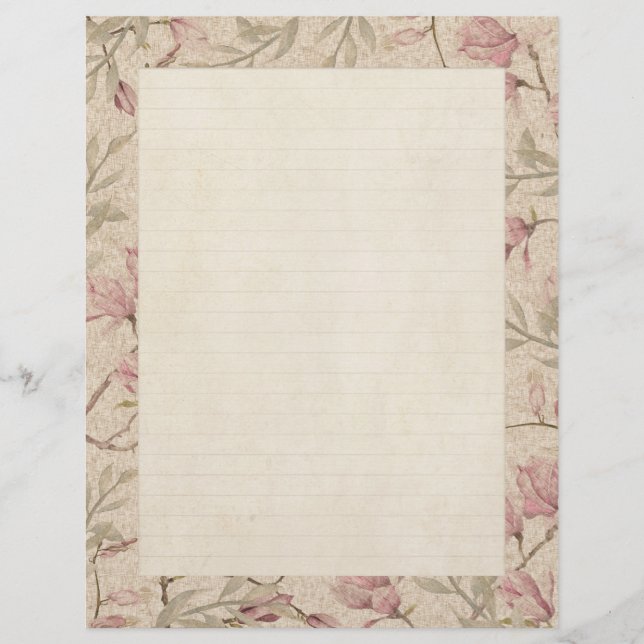 Lámina Papel de cuaderno de escritura floral en línea (Anverso)
