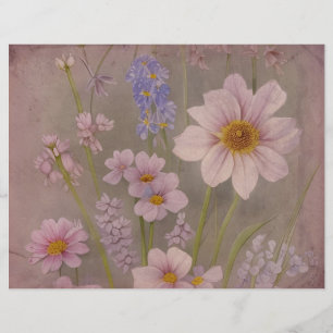 Lámina Papel de cuaderno de flor silvestre vintage