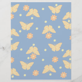 Lámina Papel de cuaderno de flor y mariposa