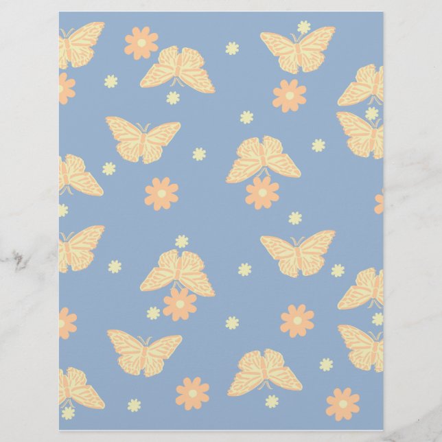 Lámina Papel de cuaderno de flor y mariposa (Anverso)