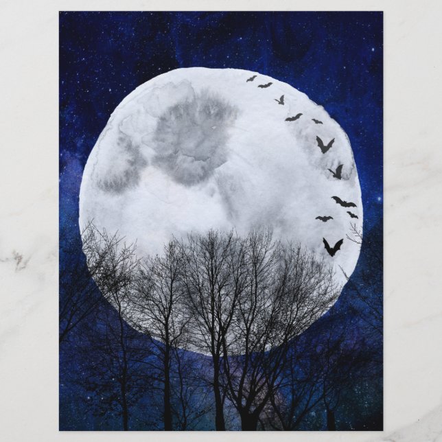Lámina Papel de cuaderno de halloween de la luna llena (Anverso)