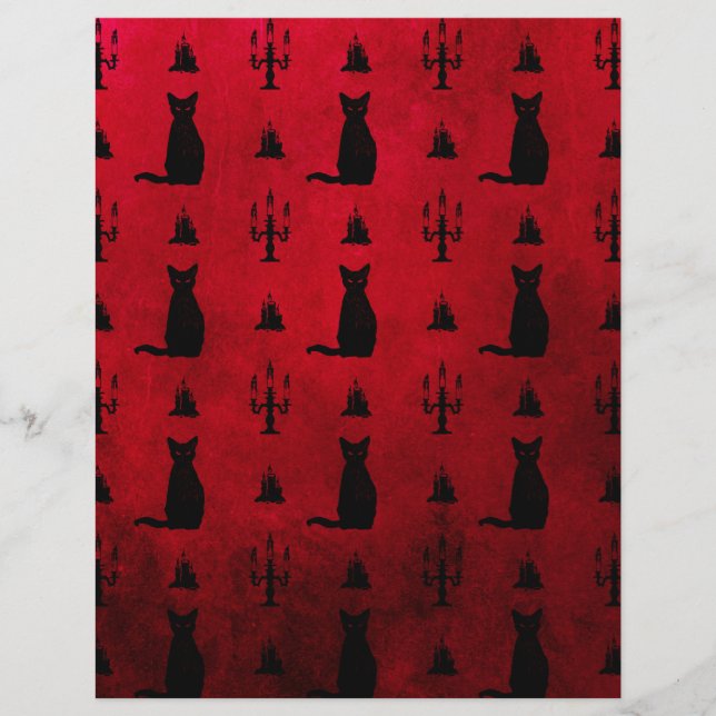 Lámina Papel de cuaderno de halloween para gatos negros (Anverso)