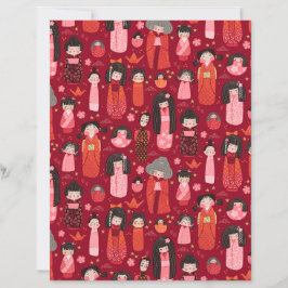 Lámina Papel de cuaderno de kokeshi japonés ilustrado en