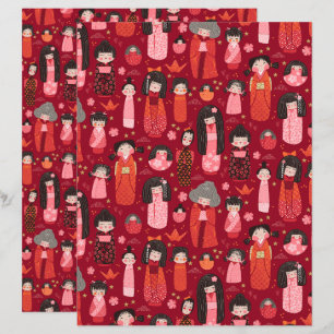 Lámina Papel de cuaderno de kokeshi japonés ilustrado en 