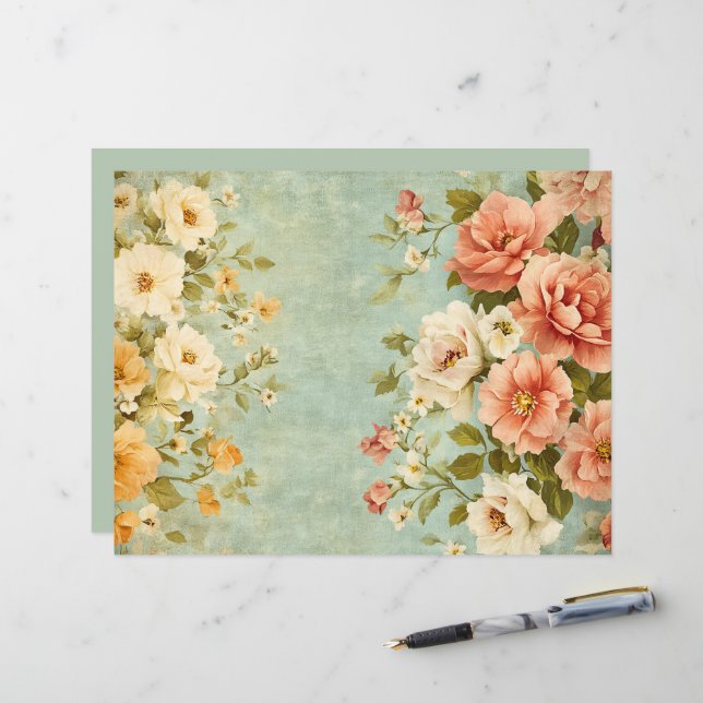 Lámina Papel de cuaderno de notas de pizarra floral rosa  (Anverso/Reverso In Situ)