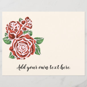 Lámina Papel de cuaderno de notas estilizado de Red Roses