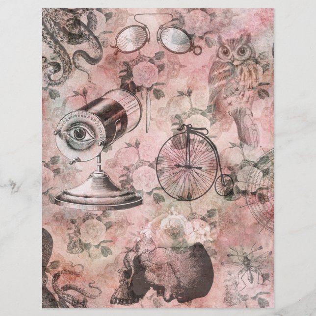 Lámina Papel de cuaderno de notas rosado de Steampunk (Anverso)