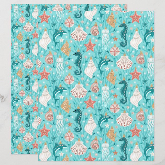 Lámina Papel de cuaderno de ornamentos de Navidad costero (Anverso / Reverso)