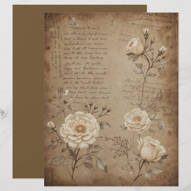 Lámina Papel de cuaderno de Recuerdos de Rosas de marfil  (Anverso / Reverso)