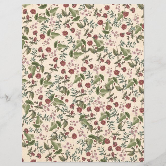 Lámina Papel de cuaderno floral de Borgoña y Verde (Anverso)