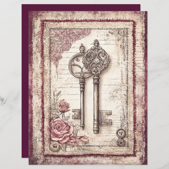 Lámina Papel de cuaderno gráfico de victorianos y encajes (Anverso / Reverso)