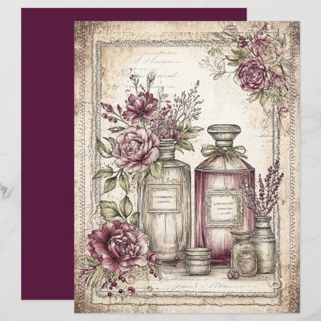 Lámina Papel de cuaderno gráfico de victorianos y encajes (Anverso / Reverso)