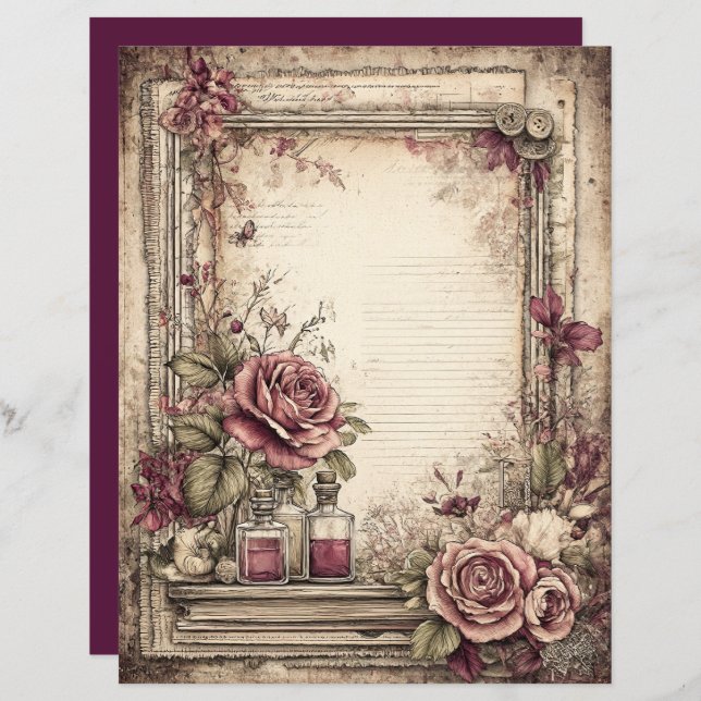 Lámina Papel de cuaderno gráfico de victorianos y encajes (Anverso / Reverso)