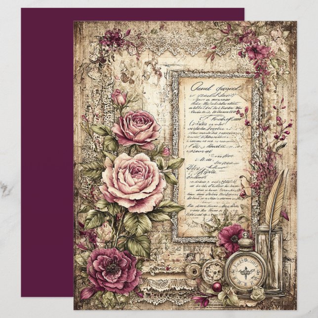 Lámina Papel de cuaderno gráfico de victorianos y encajes (Anverso / Reverso)