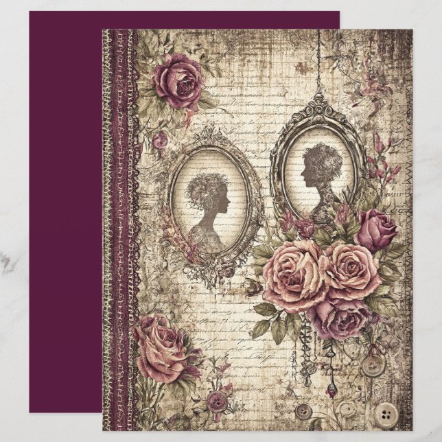 Lámina Papel de cuaderno gráfico de victorianos y encajes (Anverso / Reverso)