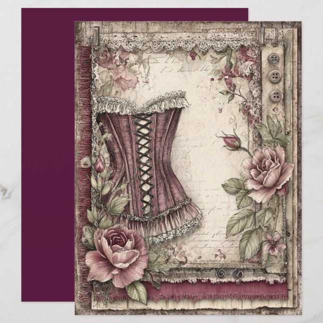 Lámina Papel de cuaderno gráfico de victorianos y encajes (Anverso / Reverso)