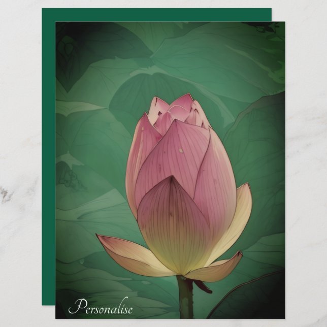 Lámina Papel de cuaderno personal verde rosado de tulipán (Anverso / Reverso)