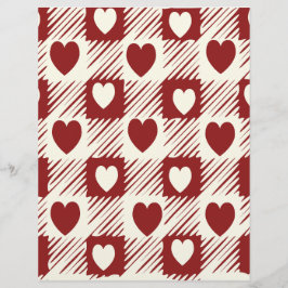 Lámina Papel de Cuadros Cremas y Rojos con Corazones