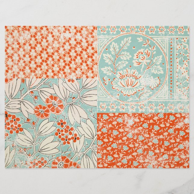 Lámina Papel de diario basura de cuaderno floral verde az (Anverso)