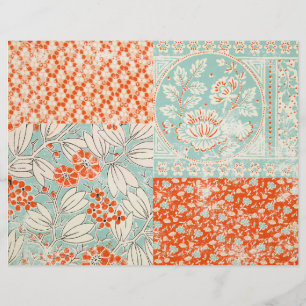 Lámina Papel de diario basura de cuaderno floral verde az