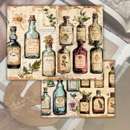 Lámina Papel de diario basura floral de antigua botica