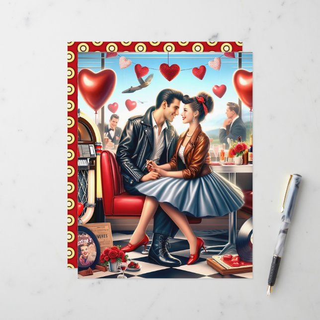 Lámina Papel de Diner Valentine Scrapbook de los años 50 (Anverso/Reverso In Situ)