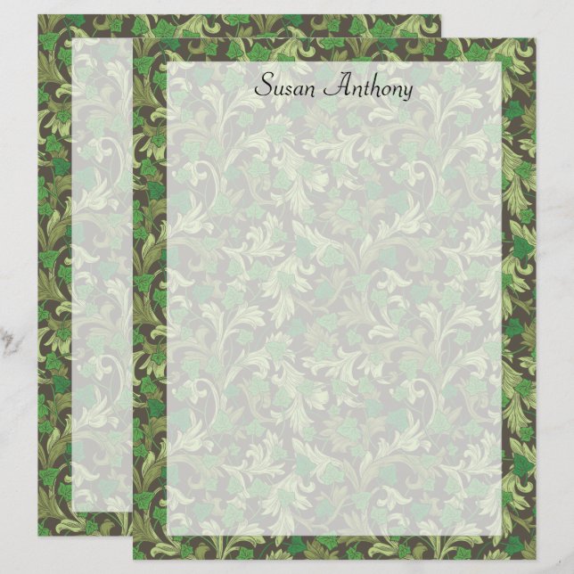 Lámina Papel de enrejado de marfil verde victoriano (Anverso / Reverso)
