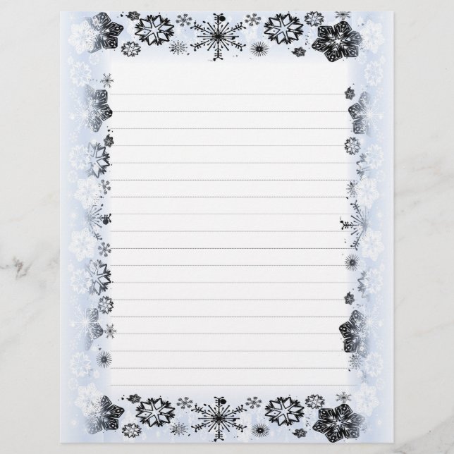 Lámina Papel de escritura con borde de Navidad de copos d (Anverso)