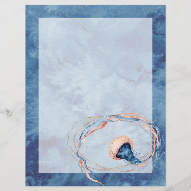 Lámina Papel de escritura de acuarela de medusas (Anverso)