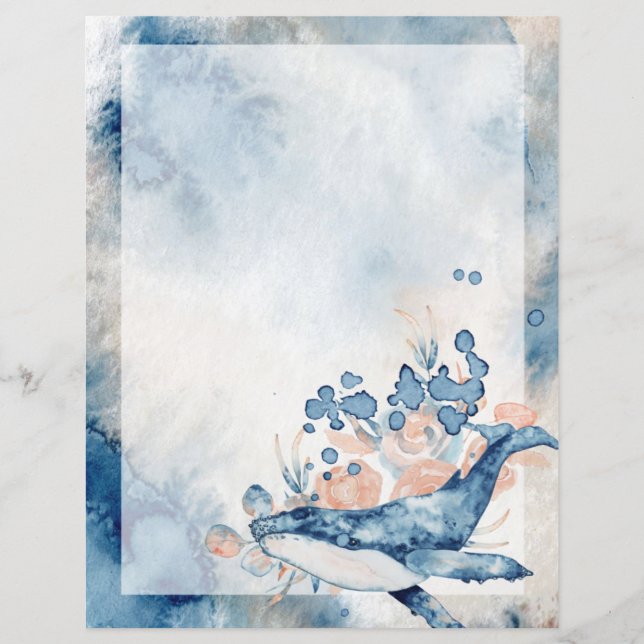 Lámina Papel de escritura de ballena ballena jorobada azu (Anverso)