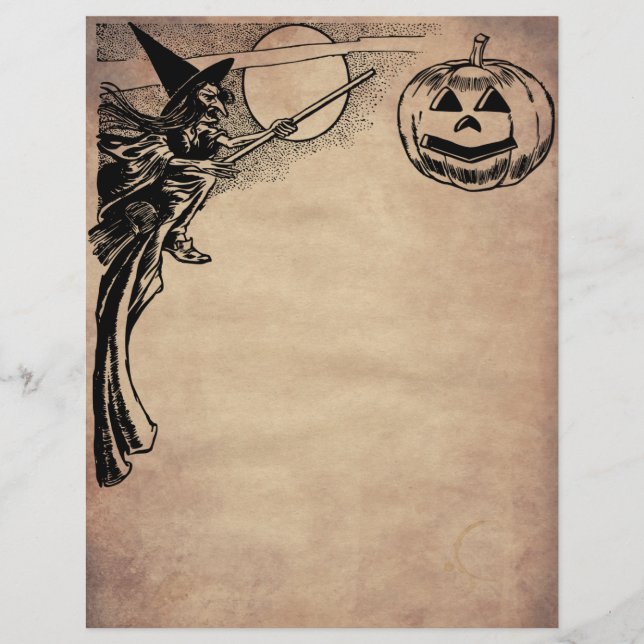 Lámina Papel de escritura de Halloween de brujas y calaba (Anverso)